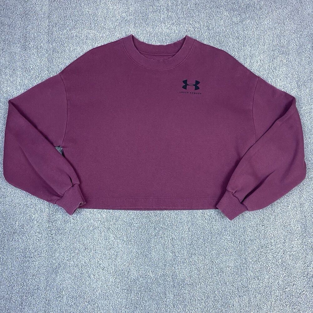Under Armour Women's Sweatshirt Crop Fleece Crewneck Loose Fit Maroon Size XS